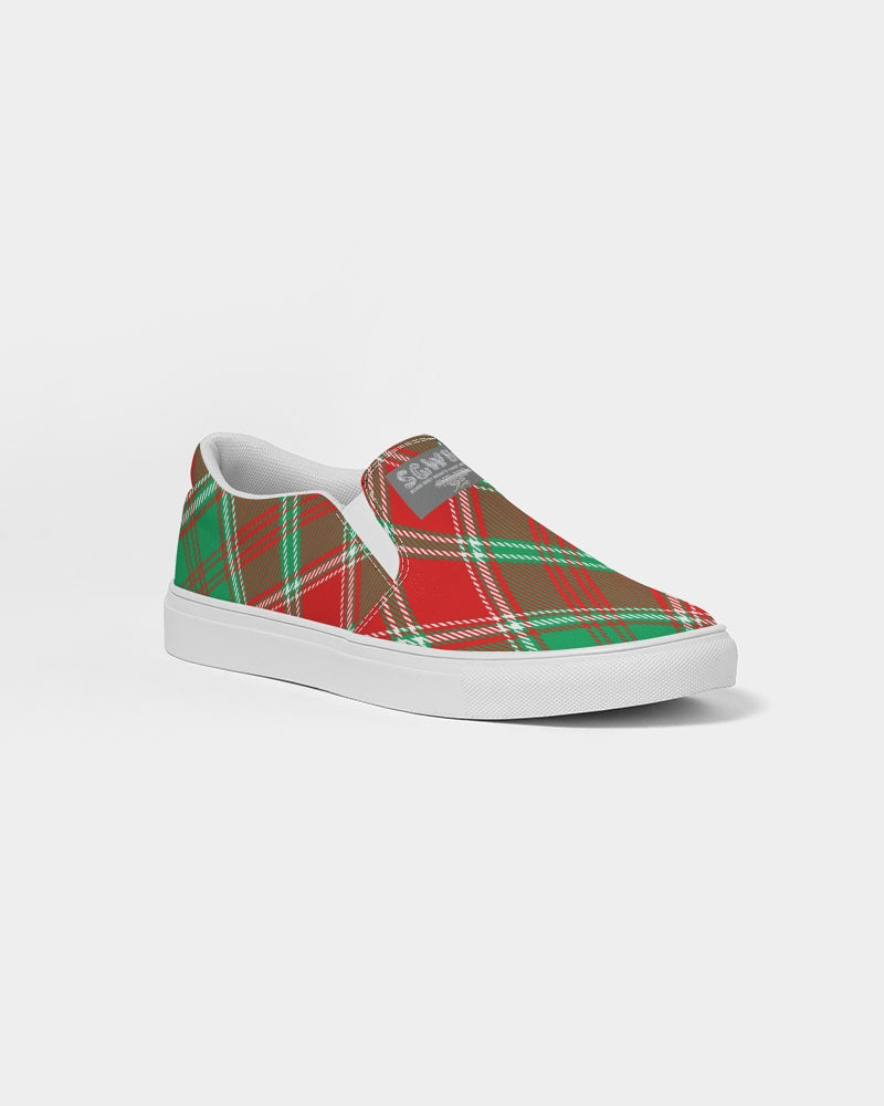 Red & Green cross pattern Men's Slip-On Canvas Shoe