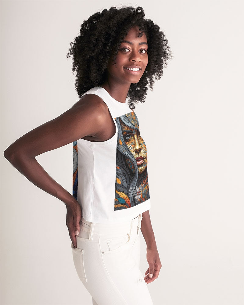 Beautiful Mosaic White Sister  Women's All-Over Print Cropped Tank