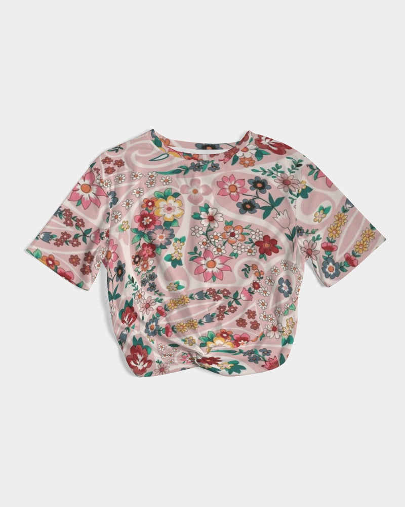 Pink abstract Pretty Sisters Women's All-Over Print Twist-Front Cropped Tee