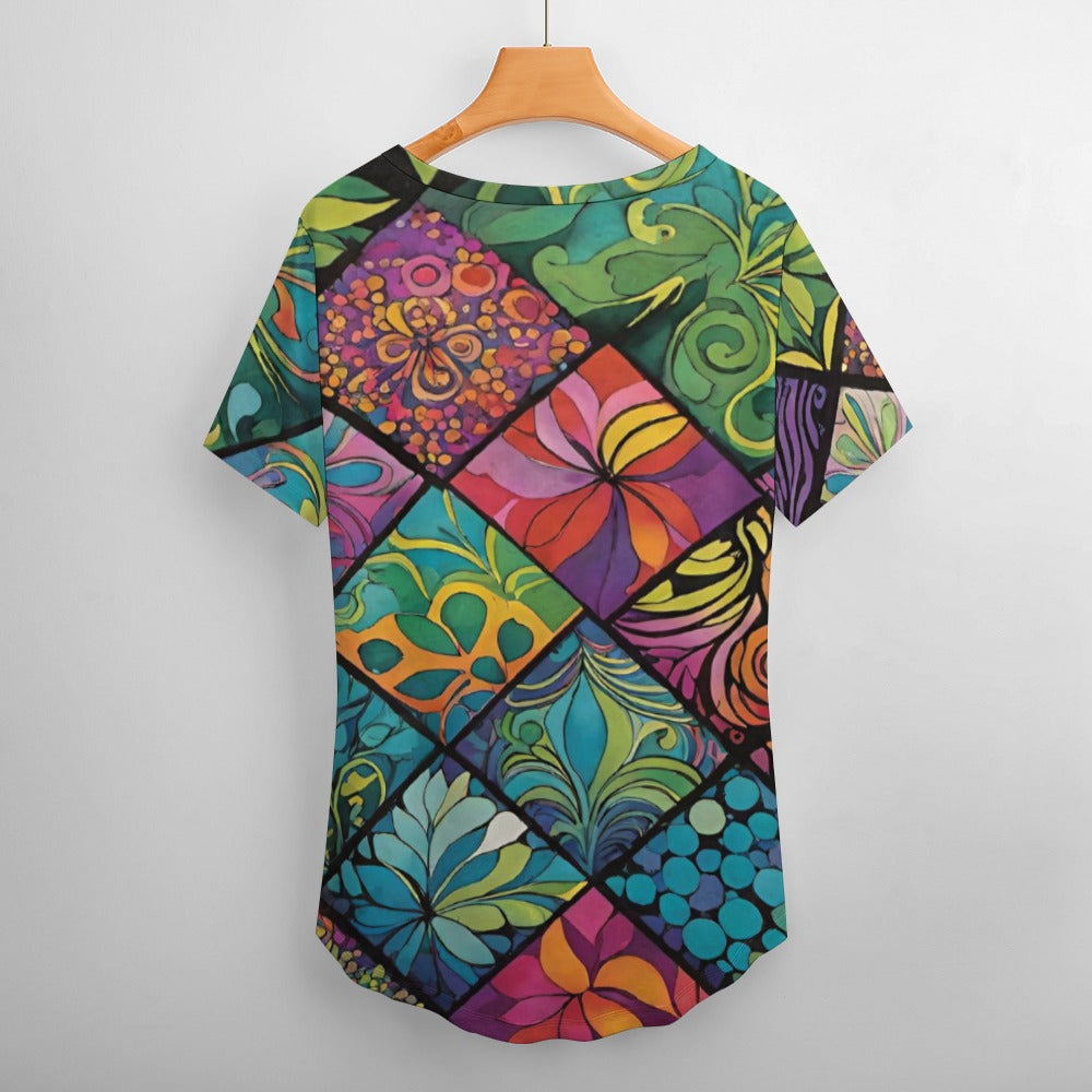 2024 New V Neck Short-sleeve Women Shirt Printed