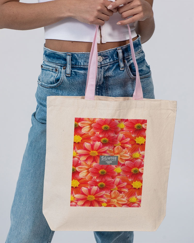 Beautiful blood orange flower design Canvas Tote with Contrast-Color Handles | Q-Tees