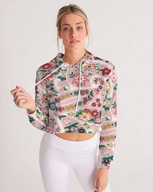 Pink abstract Pretty Sisters Women's All-Over Print Cropped Hoodie