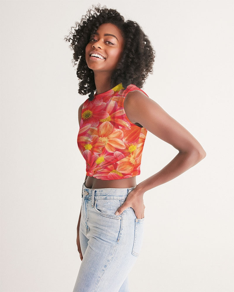 Beautiful blood orange flower design Women's  All-Over Print Twist-Front Tank