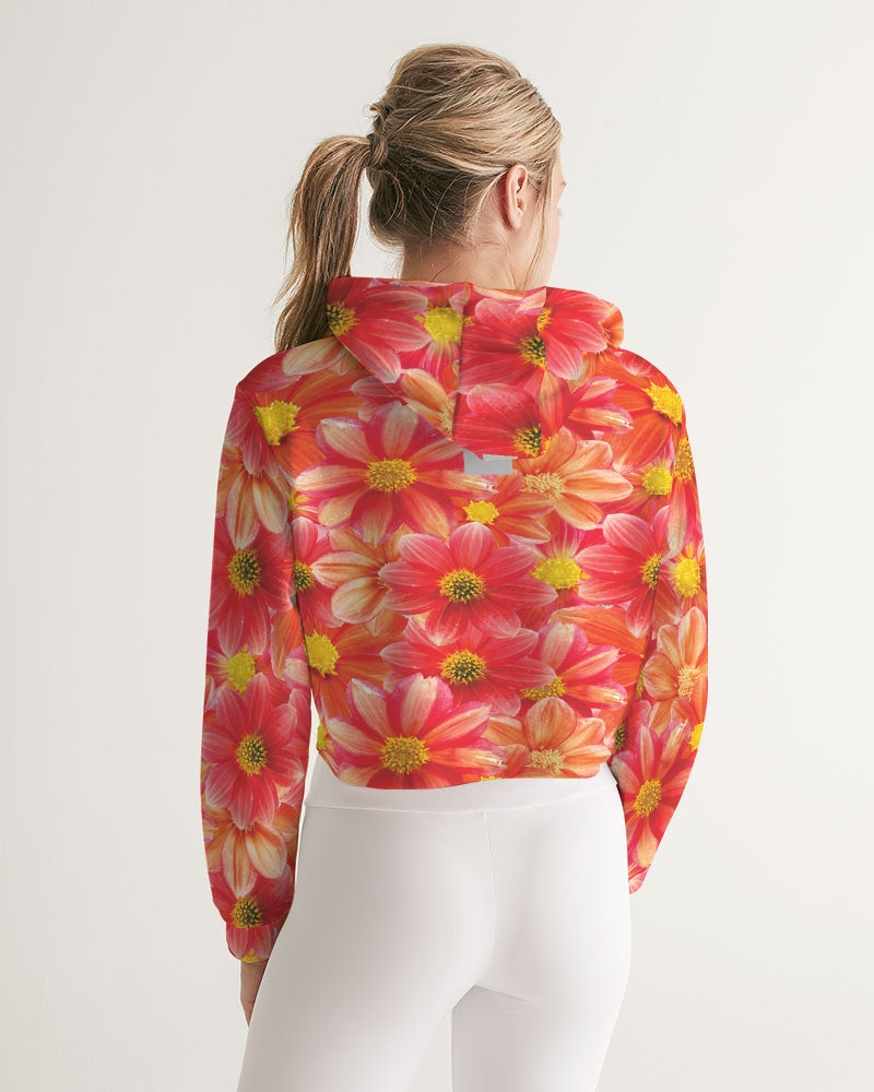 Beautiful blood orange flower design Women's All-Over Print Cropped Hoodie