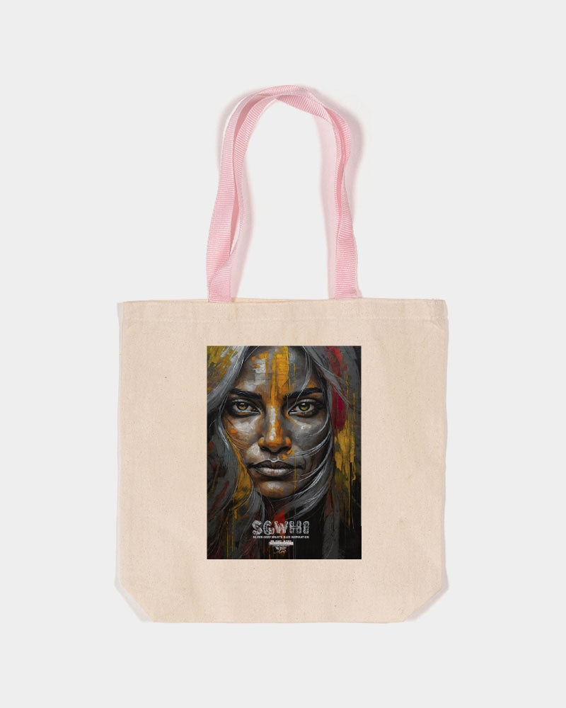 South Asian silver grey white hair sisters portrait  Canvas Tote with Contrast-Color Handles | Q-Tees