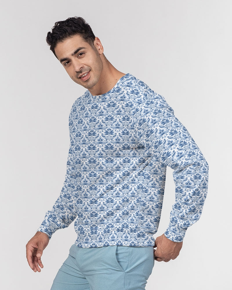 light blue Royal patten  Men's All-Over Print Classic French Terry Crewneck Pullover