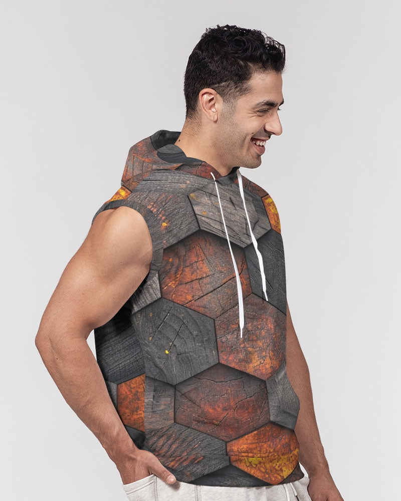 Cool stone hexagon patten 3D Men's All-Over Print Heavyweight Sleeveless Hoodie