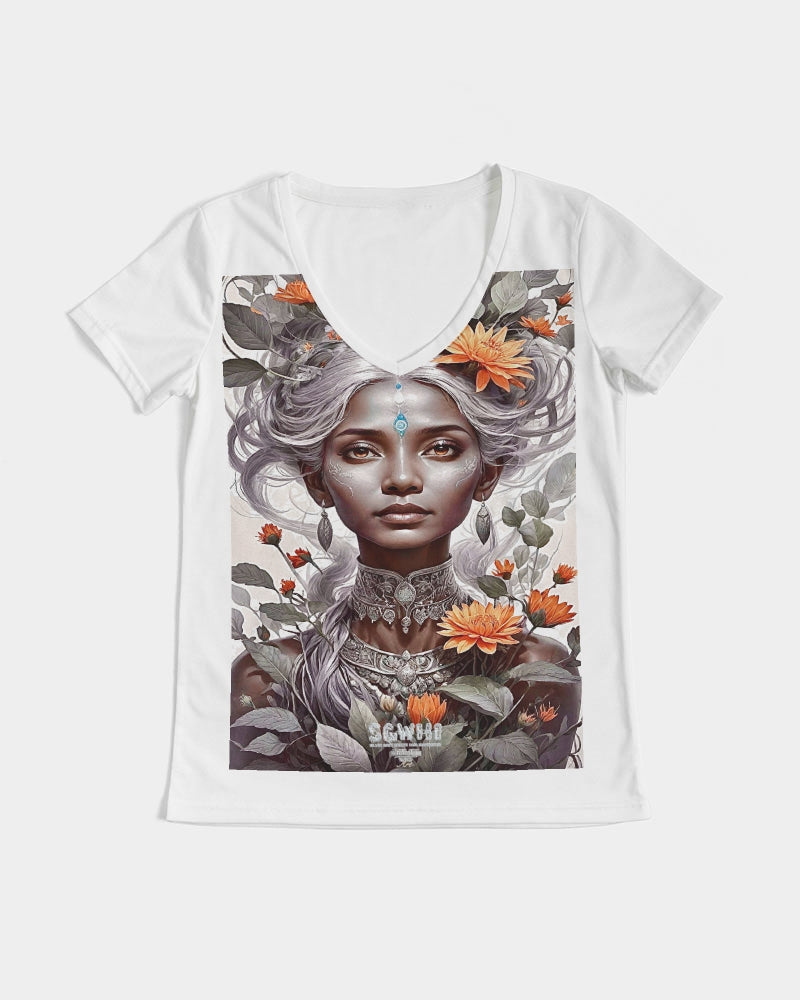 Blossom Indian Grey sister Women's All-Over Print V-Neck Tee