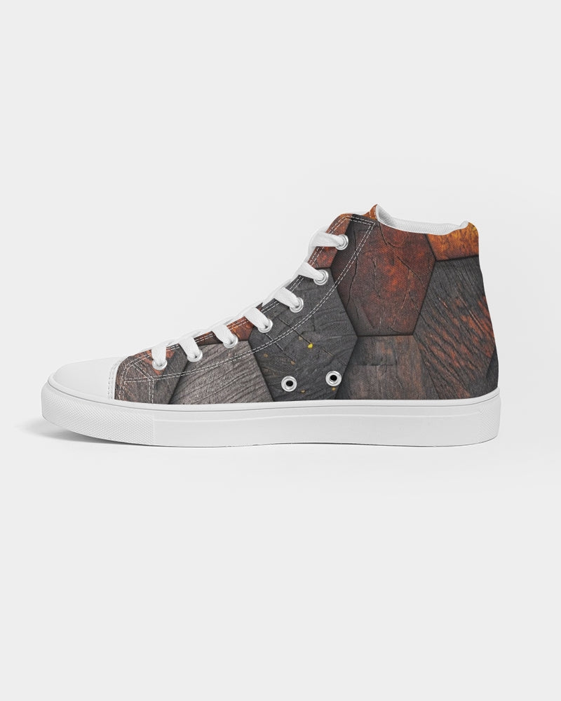 Cool stone hexagon patten 3D Men's Hightop Canvas Shoe