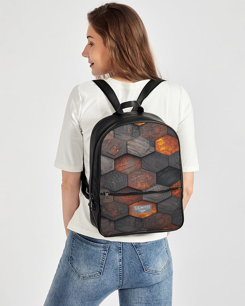 Cool stone hexagon patten 3D Classic Faux Leather Backpack