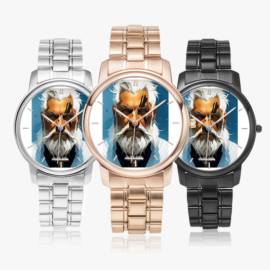 Silver bearded warrior. Folding Clasp Type Stainless Steel Quartz Watch (With Indicators)