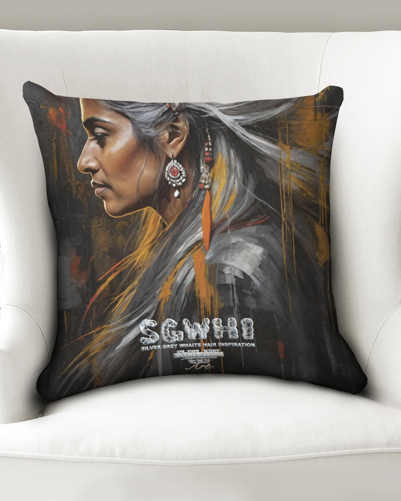 South Asian silver grey white hair sisters portrait [2] Throw Pillow Case 18"x18"