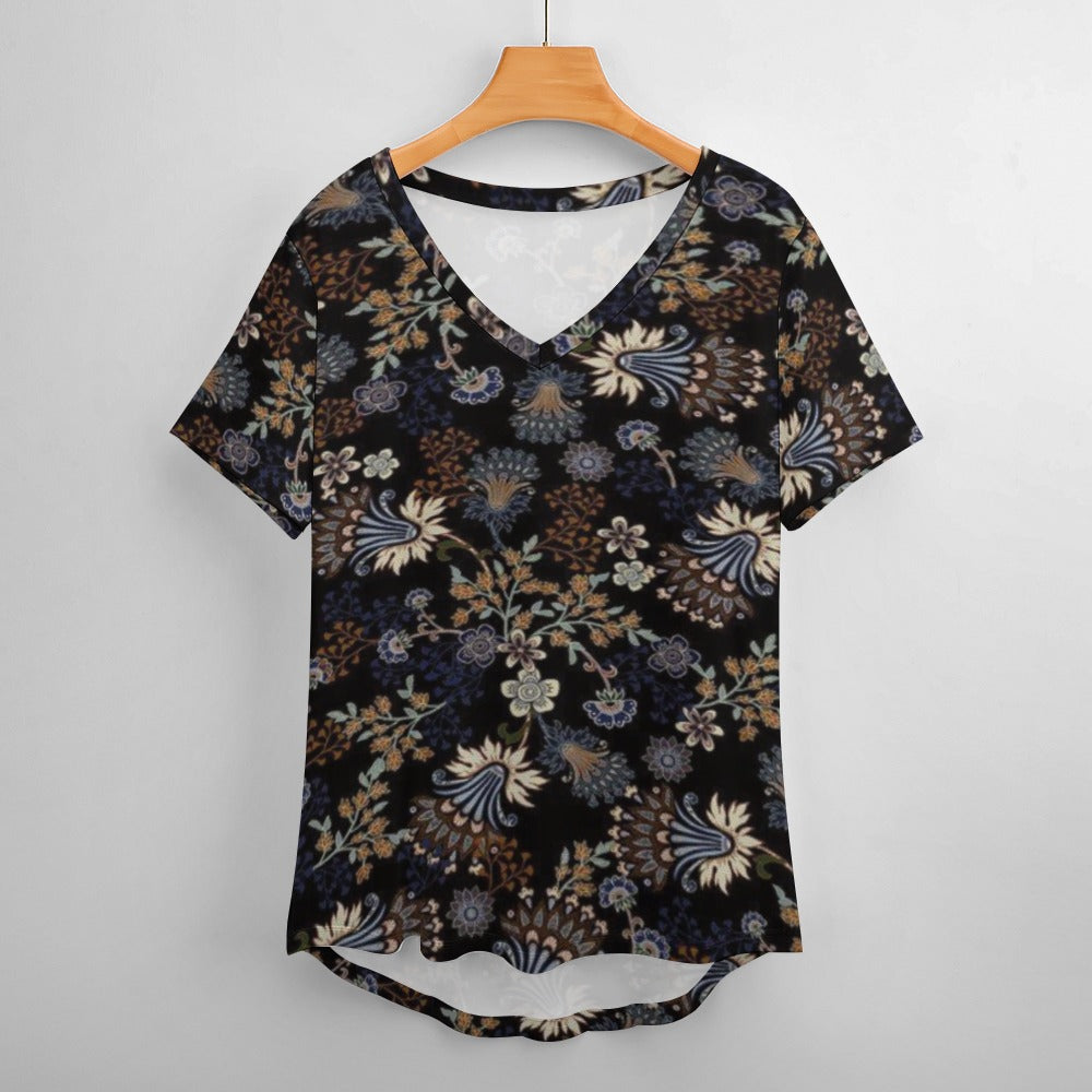 2024 New V Neck Short-sleeve Women Shirt Printed