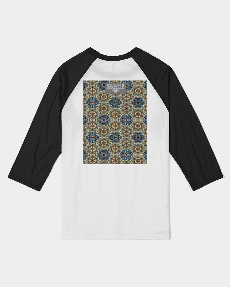 Green & Dark Blue almost star pattern. Unisex Three-Quarter Sleeve Baseball Tee | Bella + Canvas