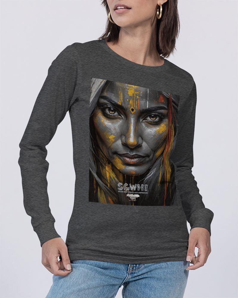 South Asian silver grey white hair sisters portrait [3] Unisex Jersey Long Sleeve Tee | Bella + Canvas