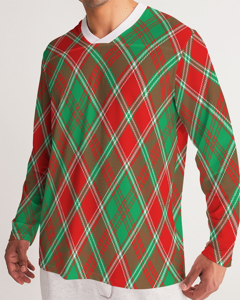 Red & Green cross pattern Men's All-Over Print Long Sleeve Sports Jersey