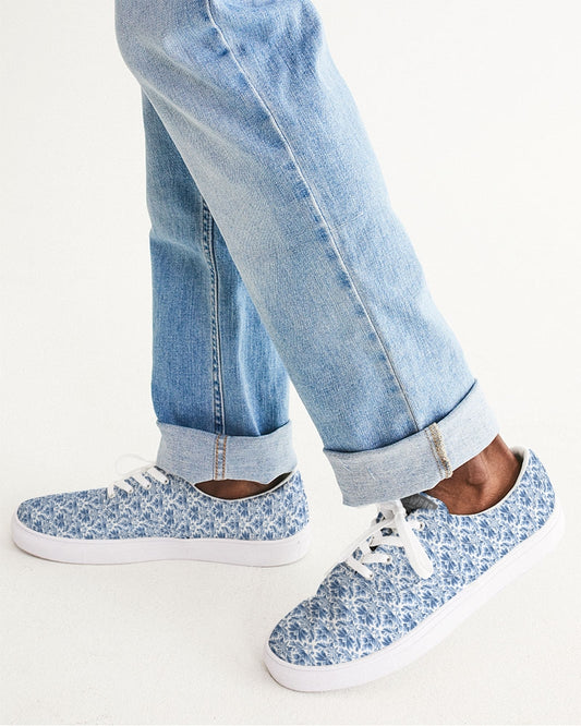 light blue Royal patten  Men's Lace Up Canvas Shoe