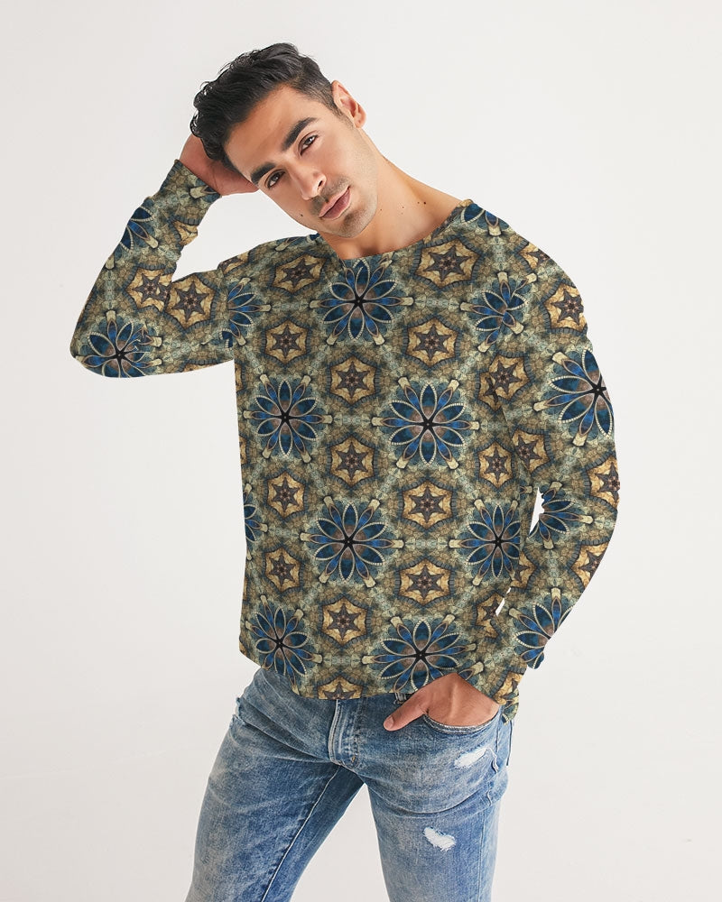 Green & Dark Blue almost star pattern. Men's All-Over Print Long Sleeve Tee