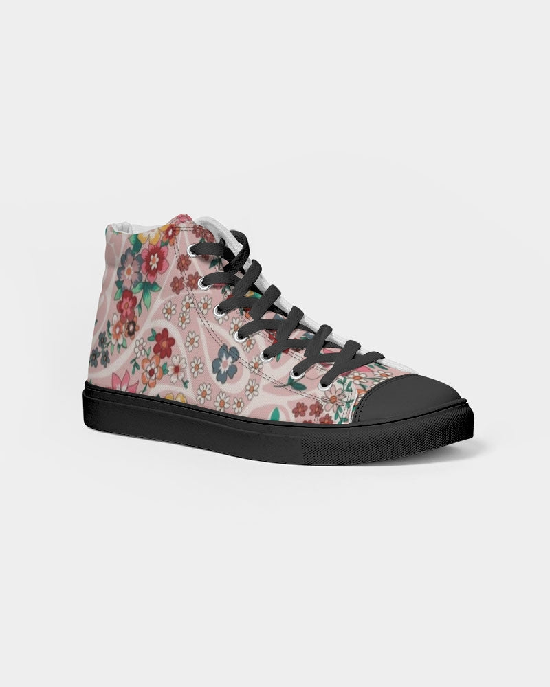 Pink abstract Pretty Sisters Women's Hightop Canvas Shoe - Black