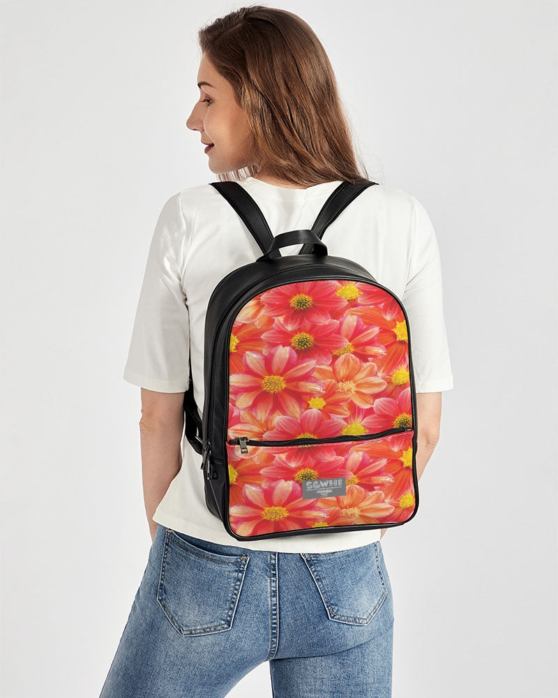 Beautiful blood orange flower design Classic Faux Leather Backpack