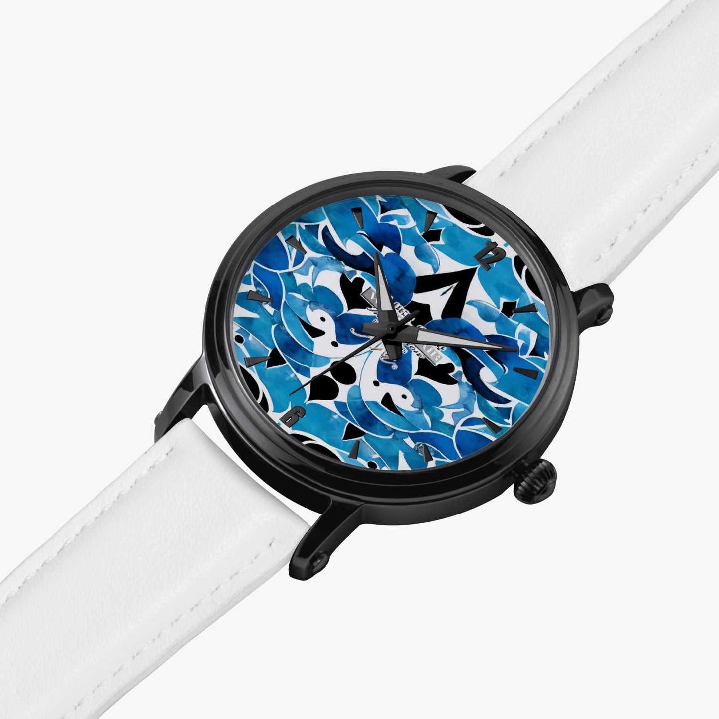 Silver grey white hair inspiration abstract pattern 46mm Unisex Automatic Watch(Black)