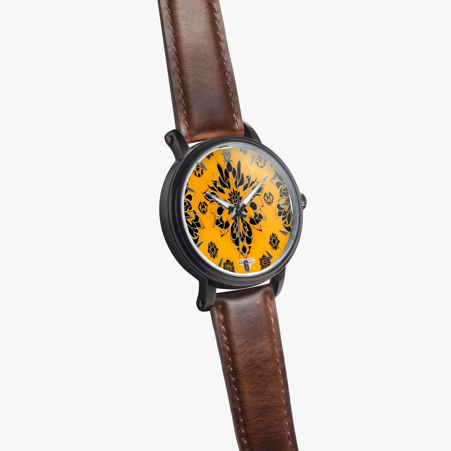 Orange and black royal pattern 46mm Unisex Automatic Watch(Black)