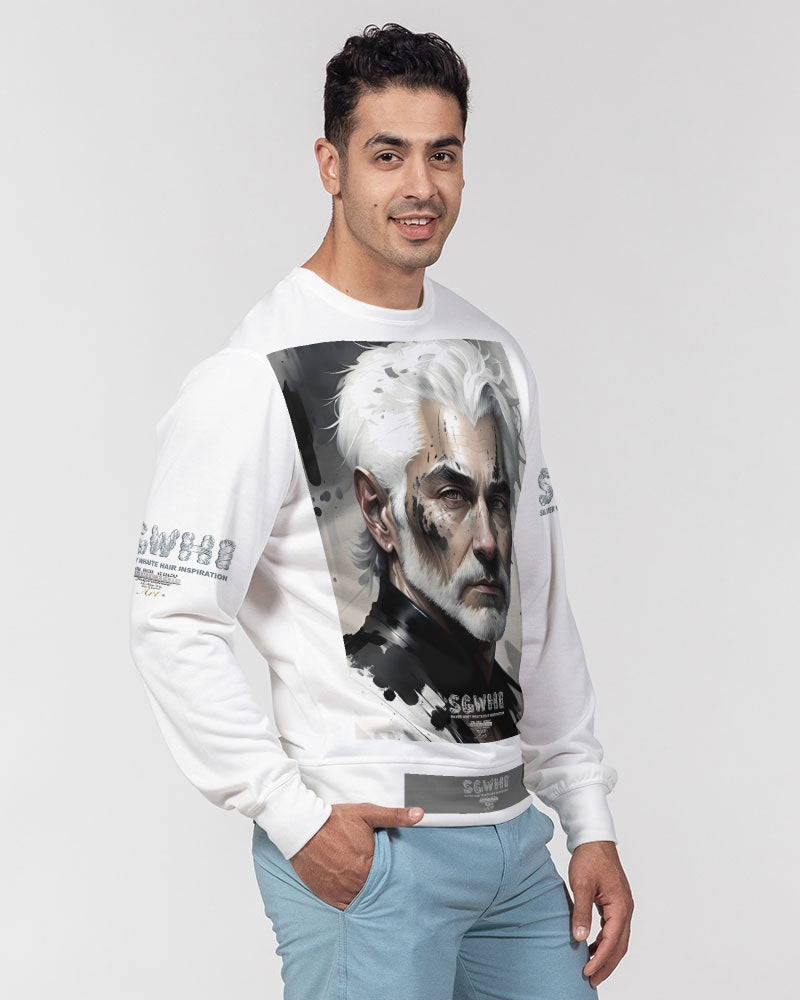 White silver grey fox King Men's All-Over Print Classic French Terry Crewneck Pullover