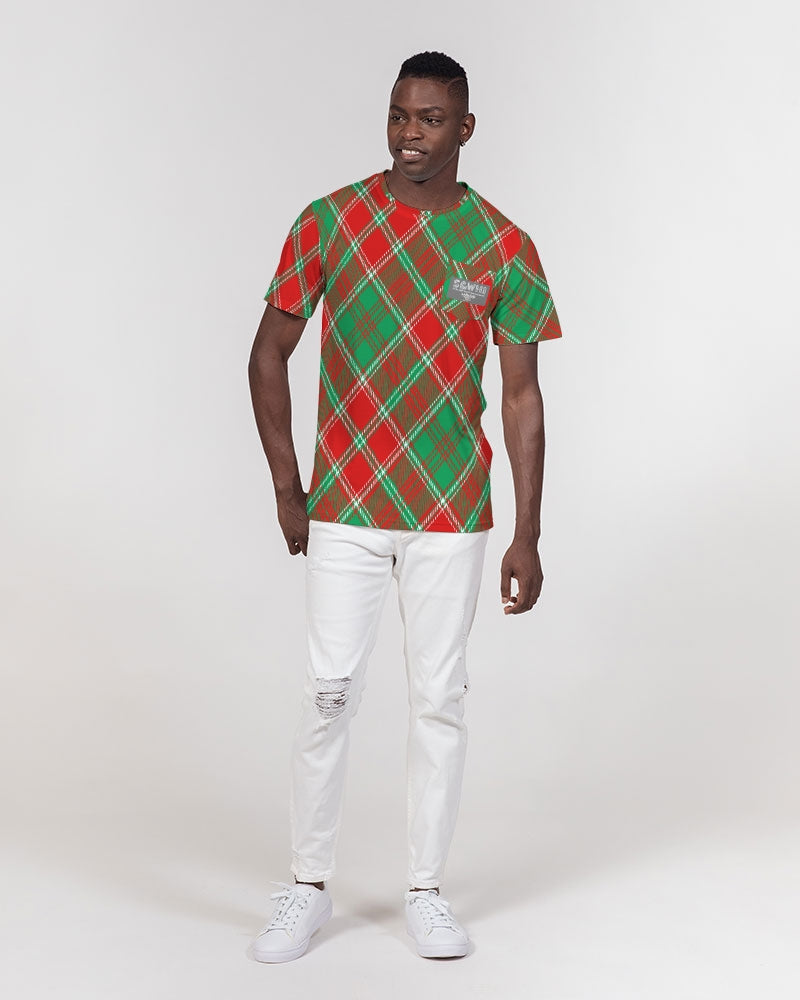 Red & Green cross pattern Men's All-Over Print Pocket Tee