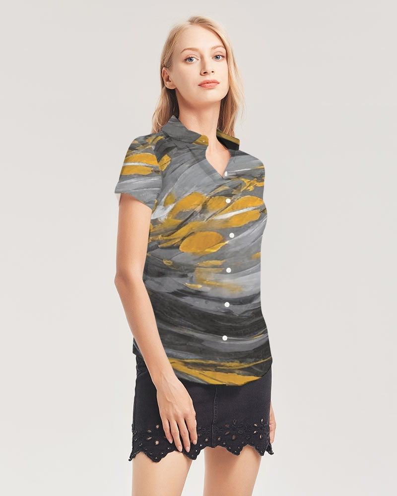 Black Sister Collection [Part 1 ] Women's All-Over Print Short Sleeve Button Up