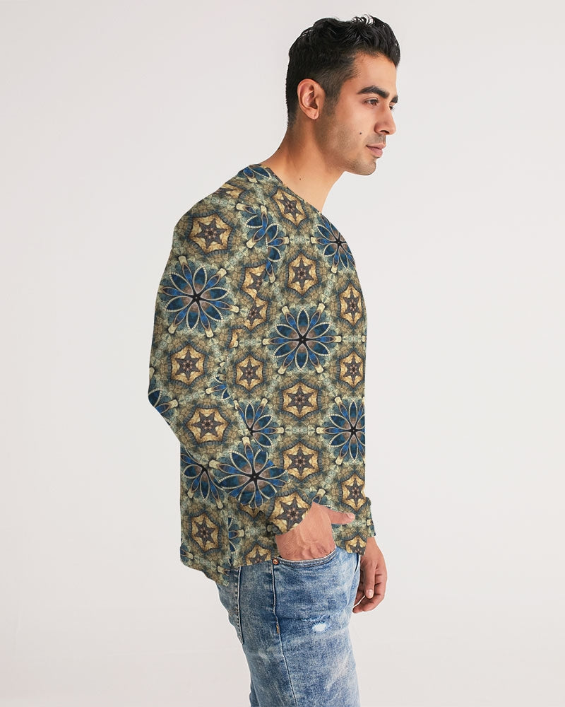 Green & Dark Blue almost star pattern. Men's All-Over Print Long Sleeve Tee