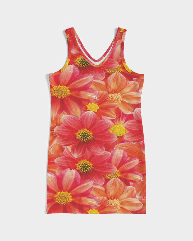 Beautiful blood orange flower design Women's All-Over PrintRib Knit V Neck Mini Dress