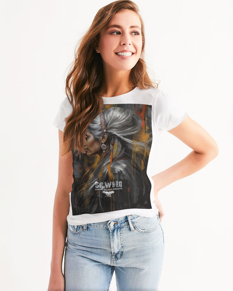 South Asian silver grey white hair sisters portrait [2] Women's All-Over Print Tee