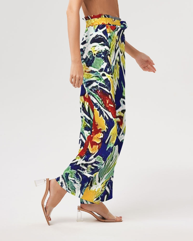 Painted flower design Women's All-Over Print High-Rise Wide Leg Pants