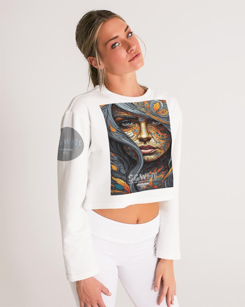 Beautiful Mosaic White Sister  Women's All-Over Print Cropped Sweatshirt