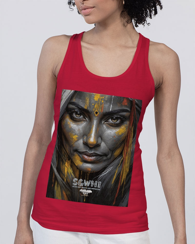 South Asian silver grey white hair sisters portrait [3] Unisex Jersey Tank | Bella + Canvas