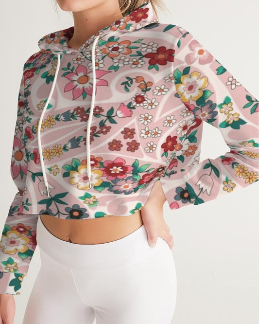 Pink abstract Pretty Sisters Women's All-Over Print Cropped Hoodie