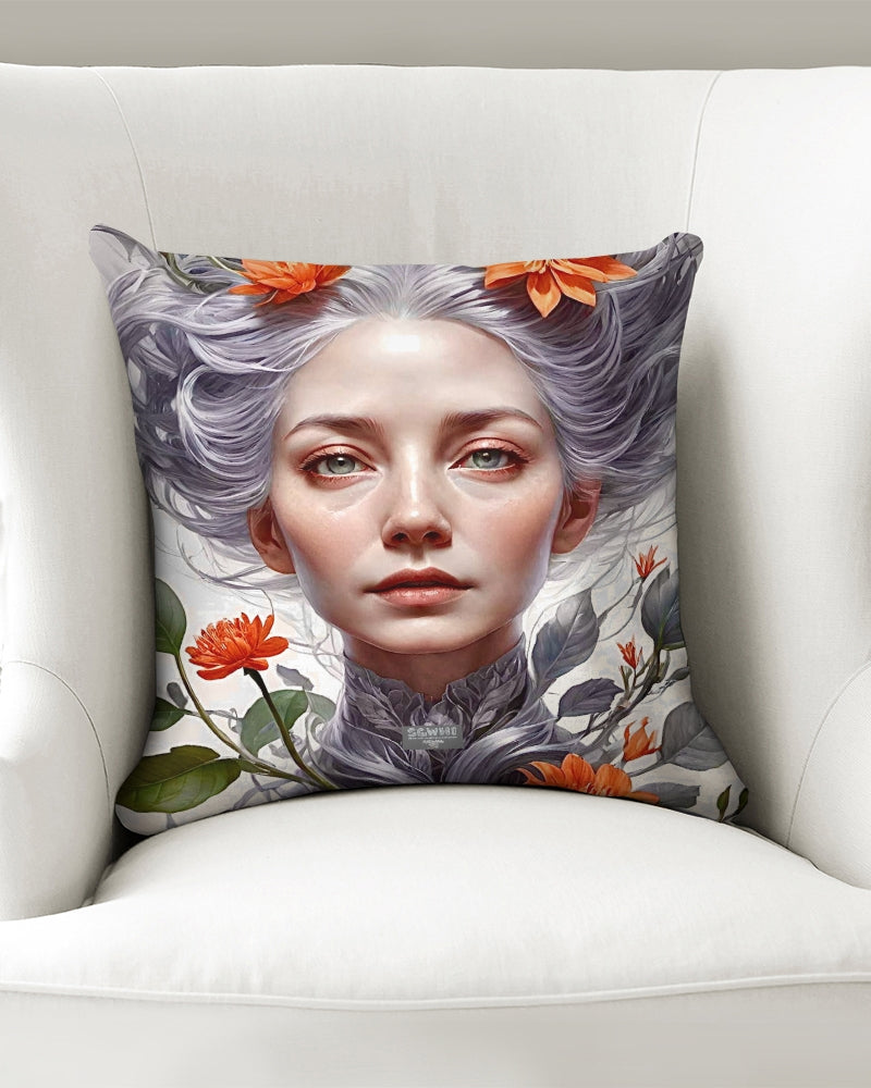 Beautiful white sister grey hair blossom Throw Pillow Case 16"x16"