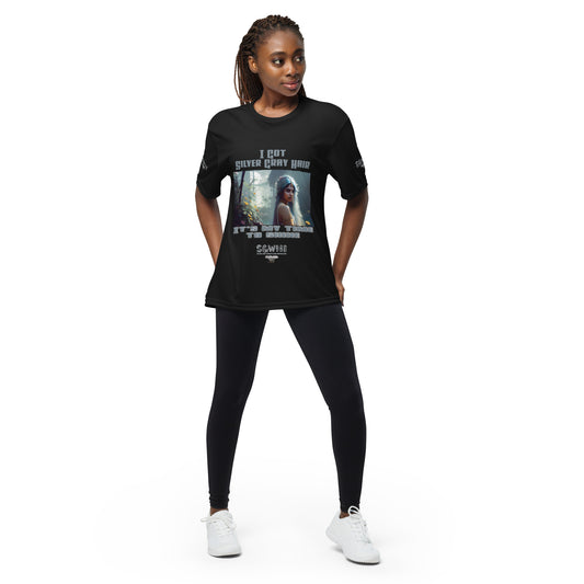 Silver grey white hair inspiration woman’s performance crew neck t-shirt