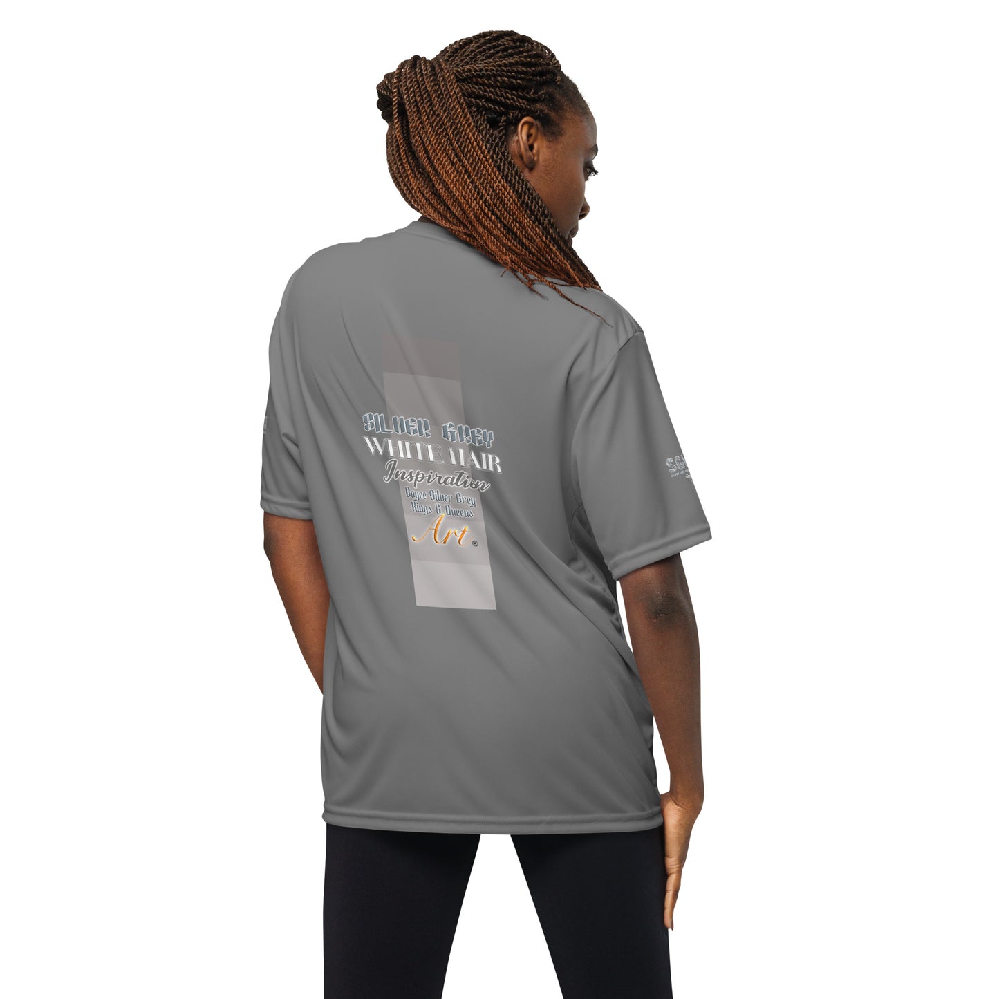 Silver grey white hair inspiration woman’s performance crew neck t-shirt