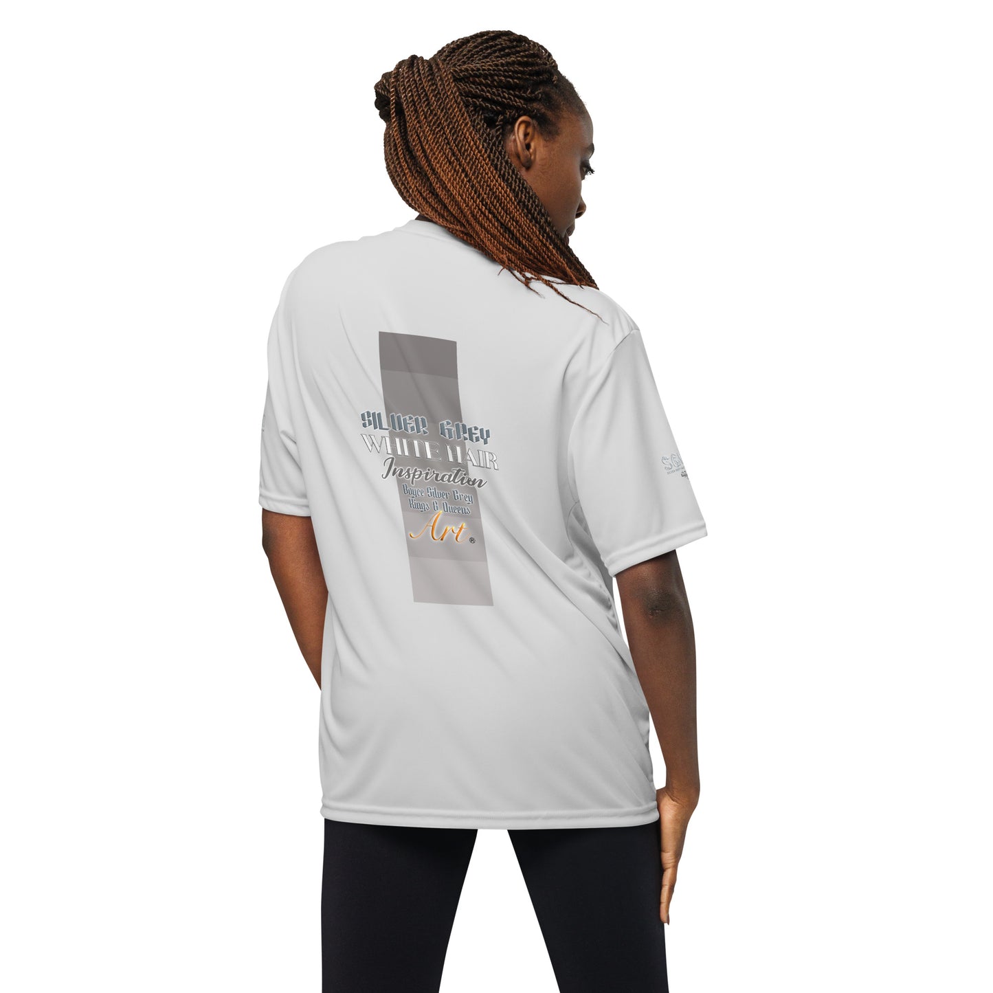 Silver grey white hair inspiration woman’s performance crew neck t-shirt