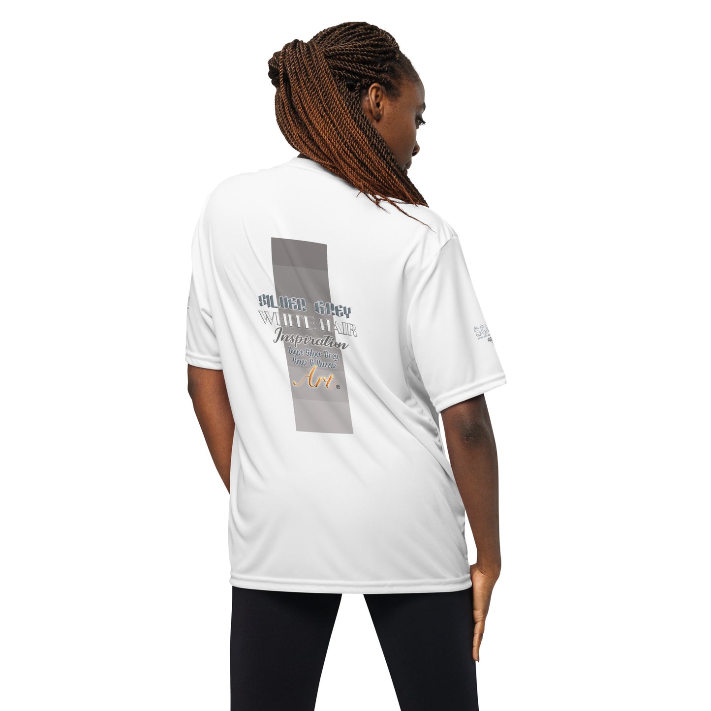 Silver grey white hair inspiration woman’s performance crew neck t-shirt