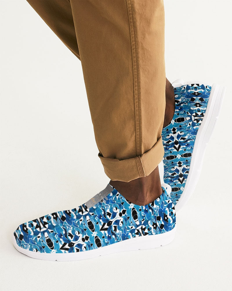 Blue Abstract pattern design Men's Slip-On Flyknit Shoe