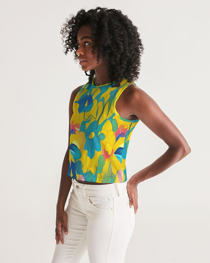 Beautiful yellow and blue hint of red pattern Women's Cropped Tank