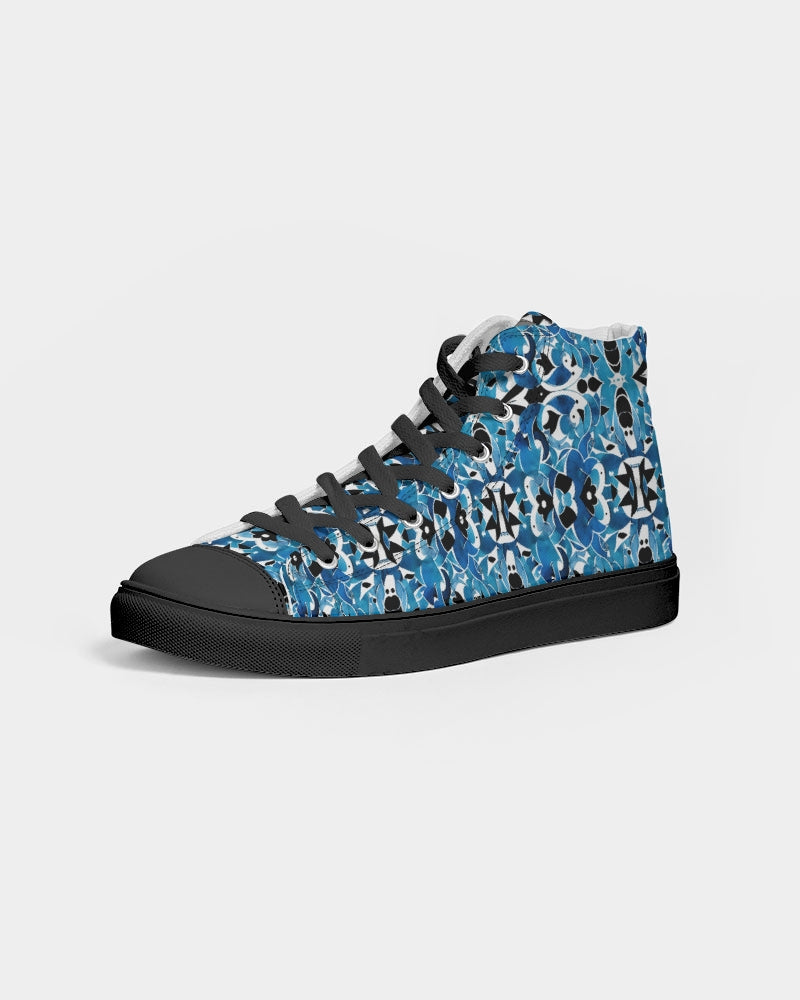 Blue Abstract pattern design Men's Hightop Canvas Shoe - Black