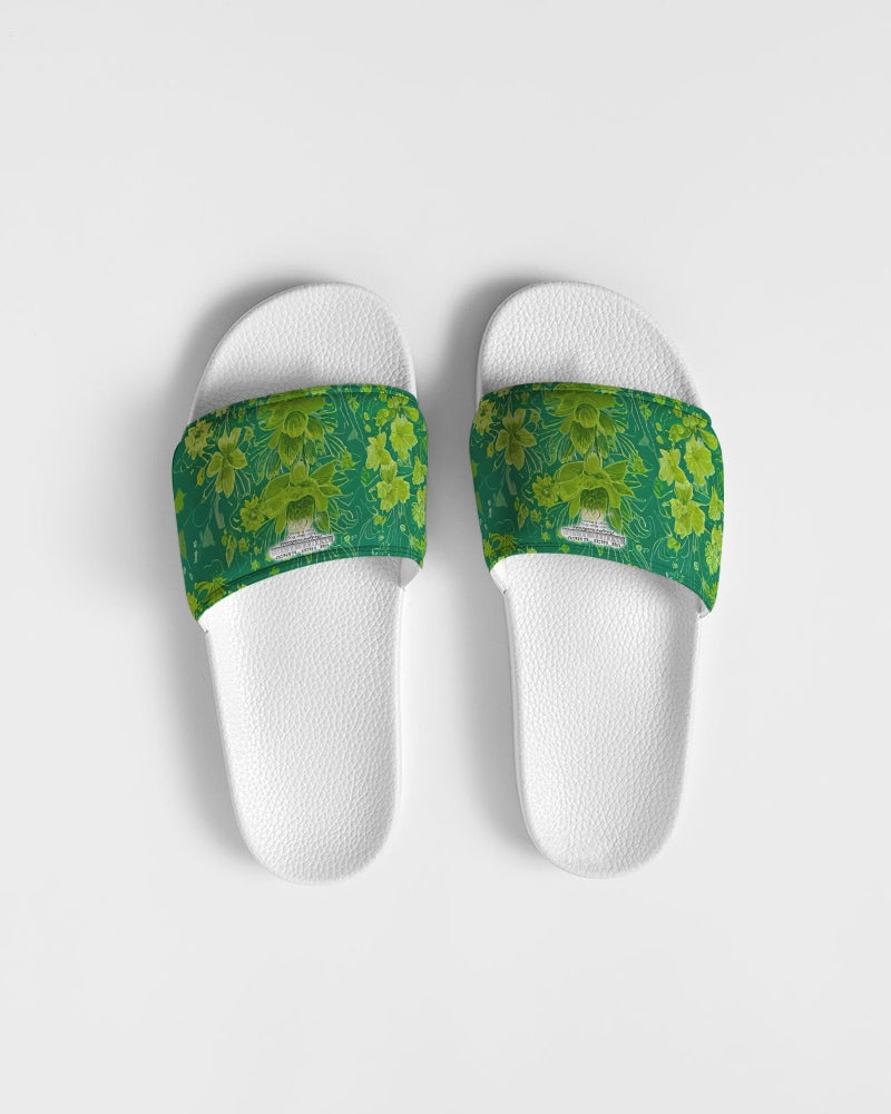 Lush green flower pattern design with logo Men's Slide Sandal