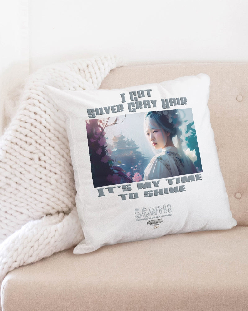 Asian sister with silver grey hair Throw Pillow Case 20"x20"