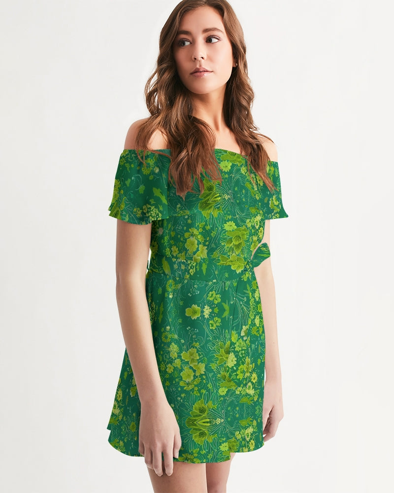 Green lush Repeat pattern Women's Off-Shoulder Dress