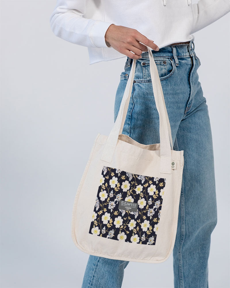 Pink flower black background Organic Cotton Canvas Market Tote | Econscious