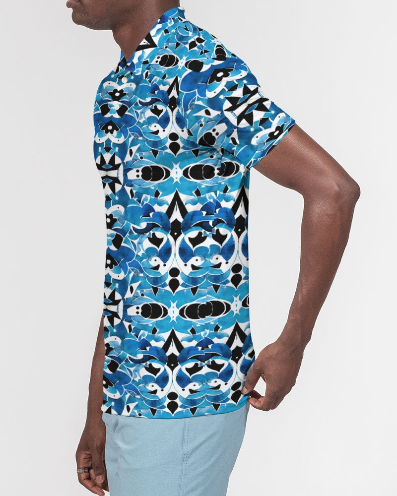 Blue Abstract pattern design Men's Slim Fit Short Sleeve Polo