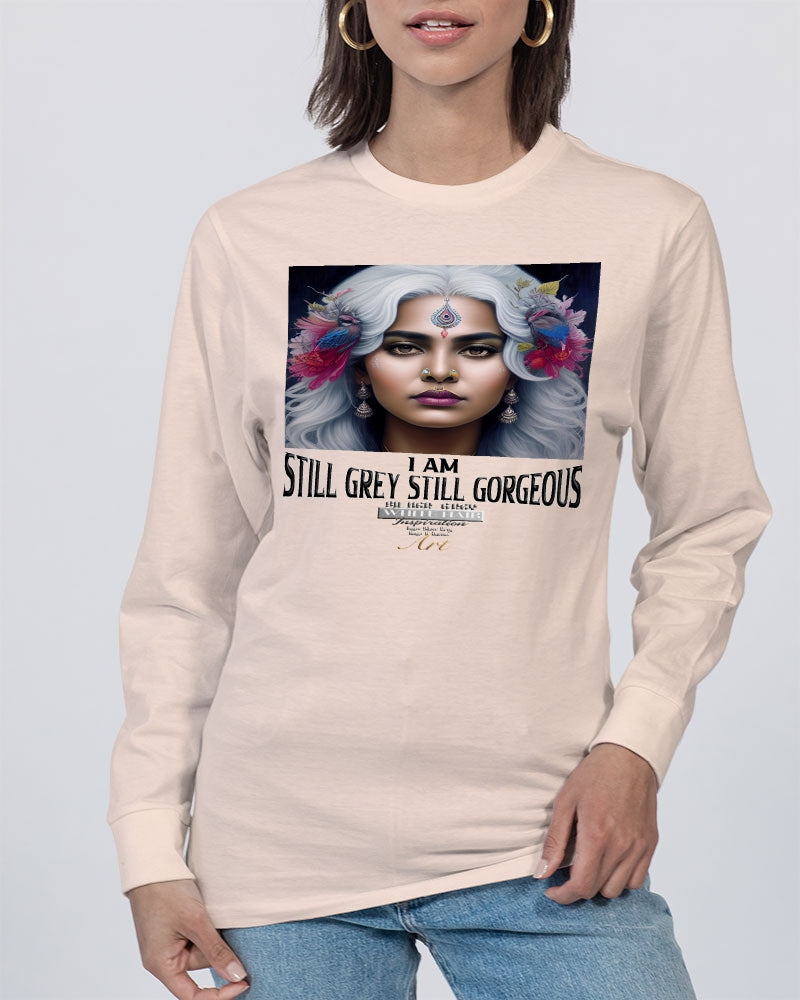 Promoting Indian women with silver grey hair Unisex Long Sleeve Tee | Lane Seven